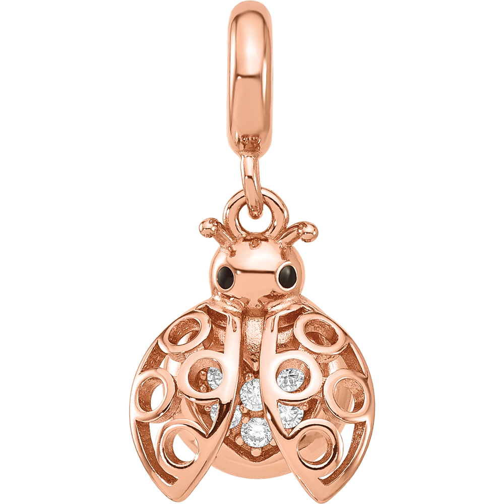 Sterling Silver Reflections Rose Gold-plated CZ Lady Bug Dangle Bead
