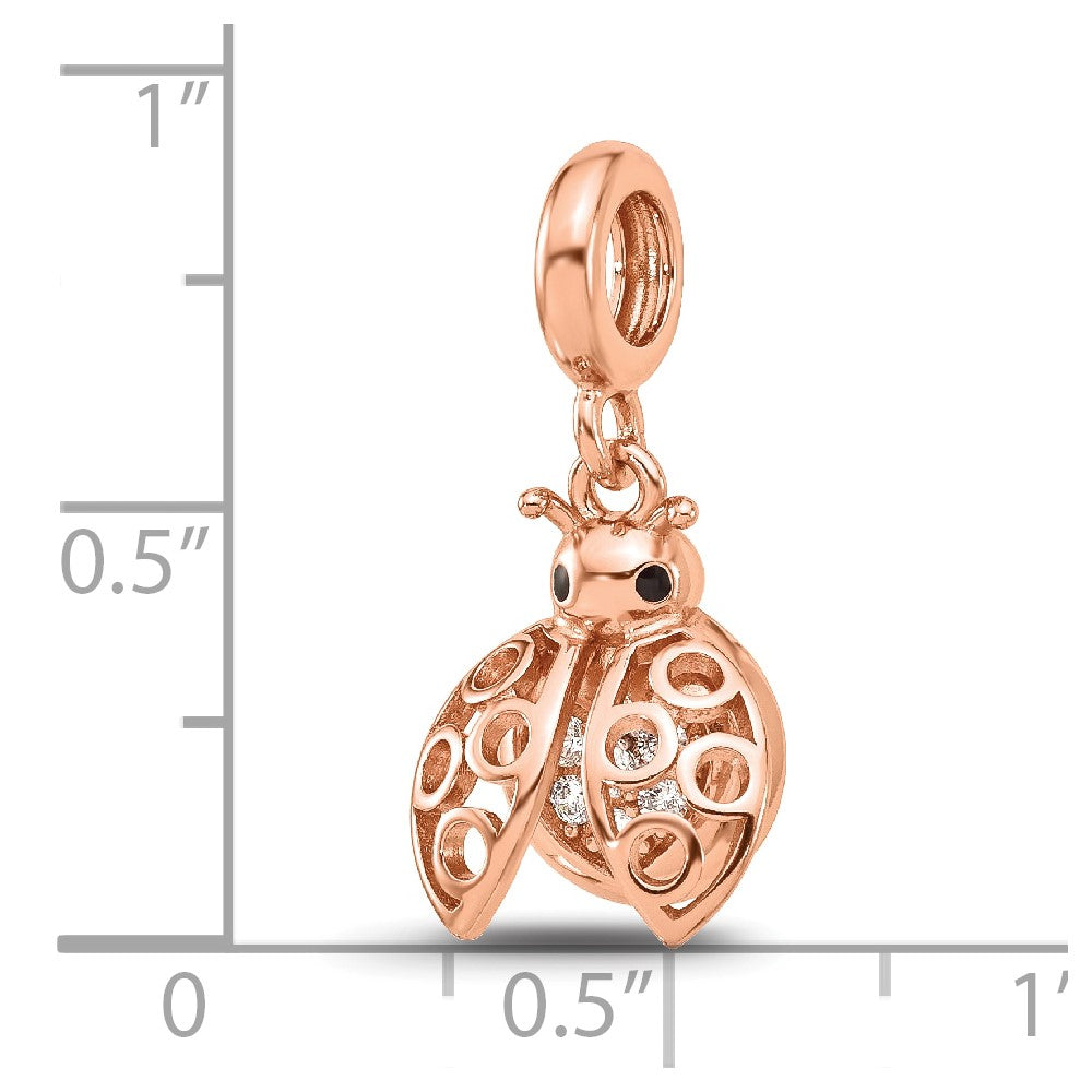 Sterling Silver Reflections Rose Gold-plated CZ Lady Bug Dangle Bead