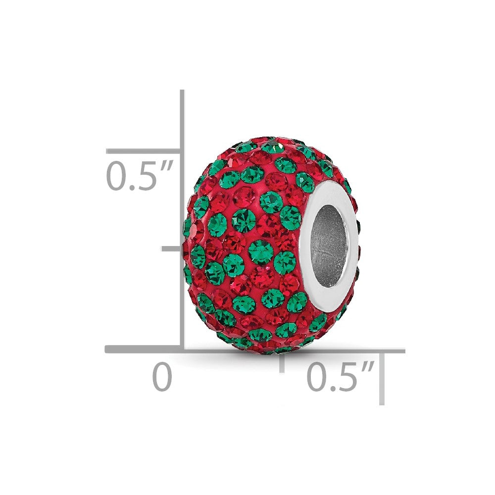 Sterling Silver Reflections RH-plated Red/Green Preciosa Crystal Bead
