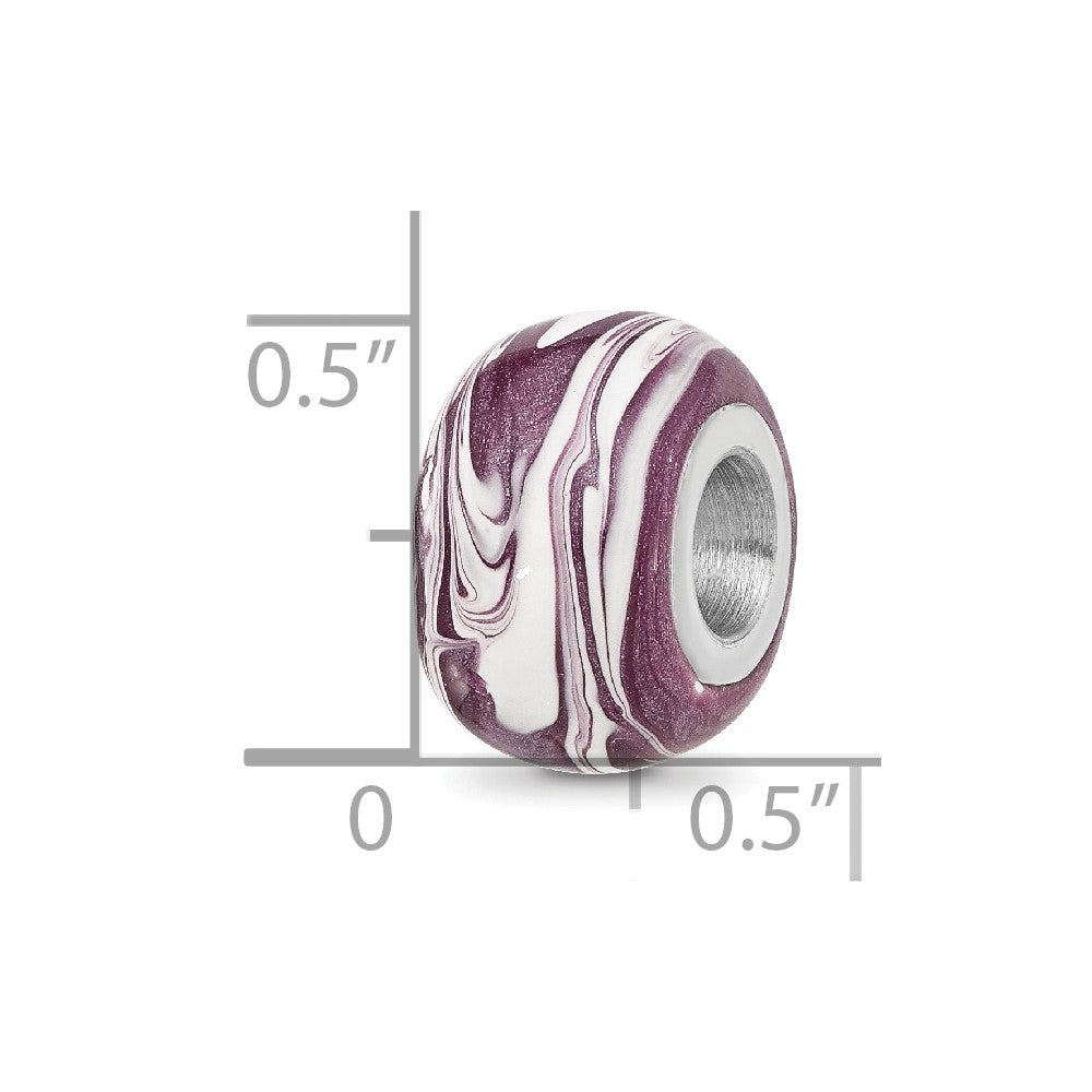 Sterling Silver Reflections Rhodium-plated Purple & White Enameled Bead