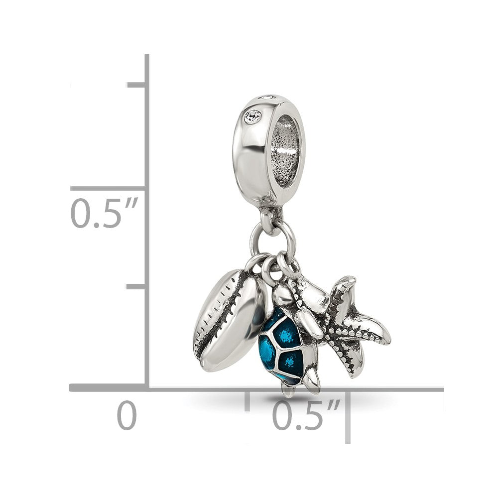 Sterling Silver Reflections Enamel Turtle, Shell & Starfish Dangle Bead