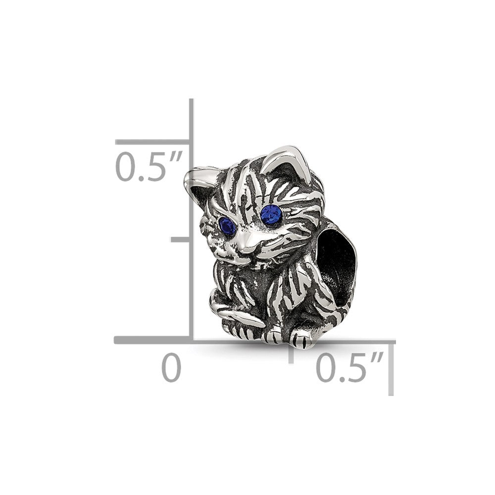 Sterling Silver Reflections Antiqued Cat With Blue Crystals Bead