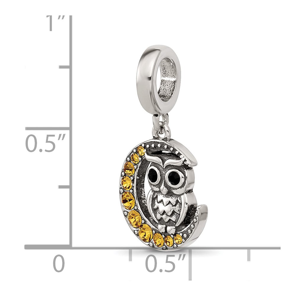 Sterling Silver Reflections Crystal Owl Sitting On Moon Dangle Bead
