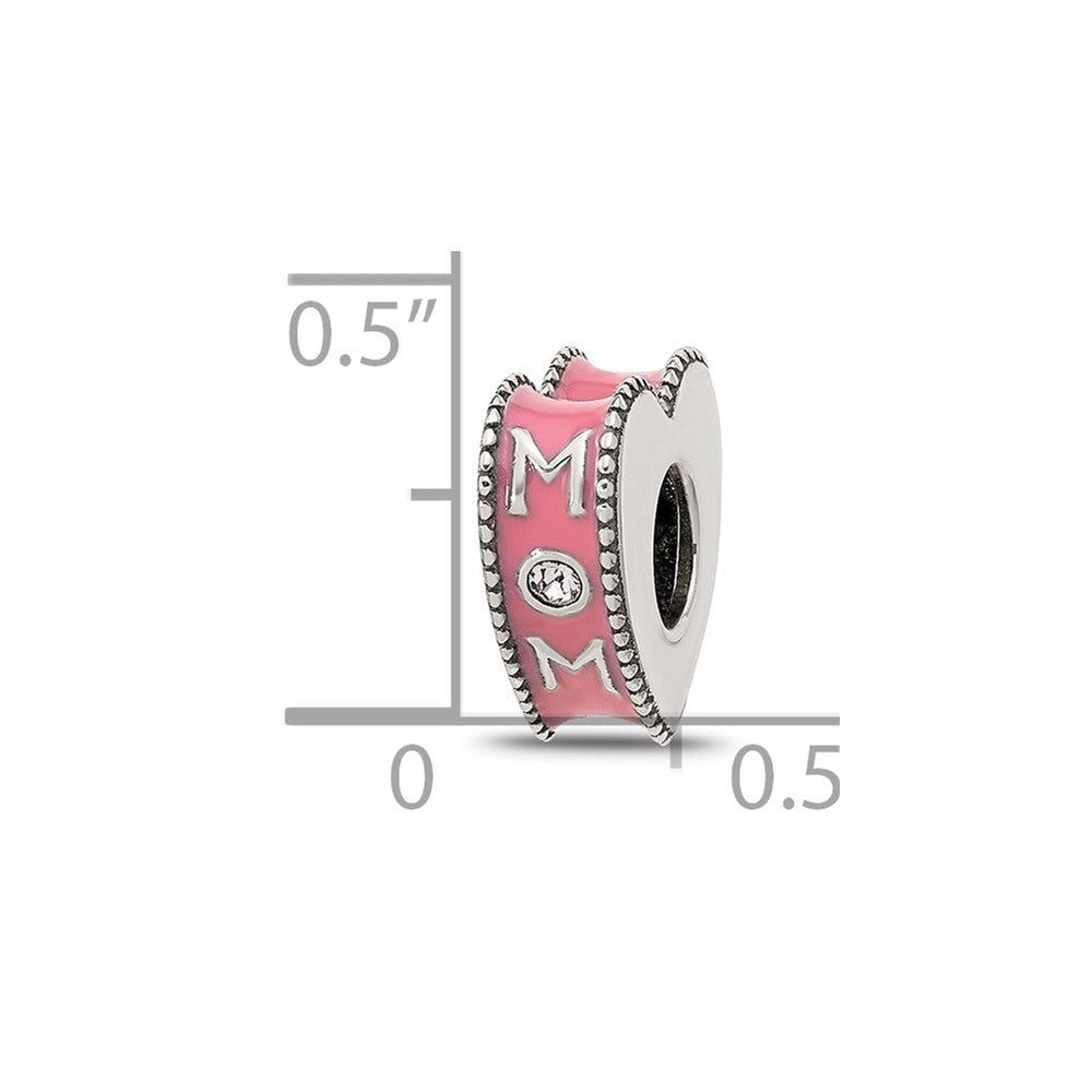 Sterling Silver Reflections Crystal and Enamel Pink Heart MOM Bead