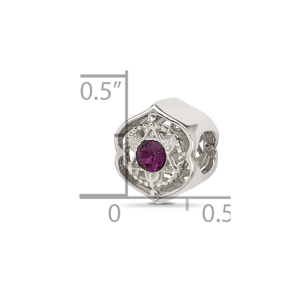 Sterling Silver Brushed And Polished Purple Crystal Bead