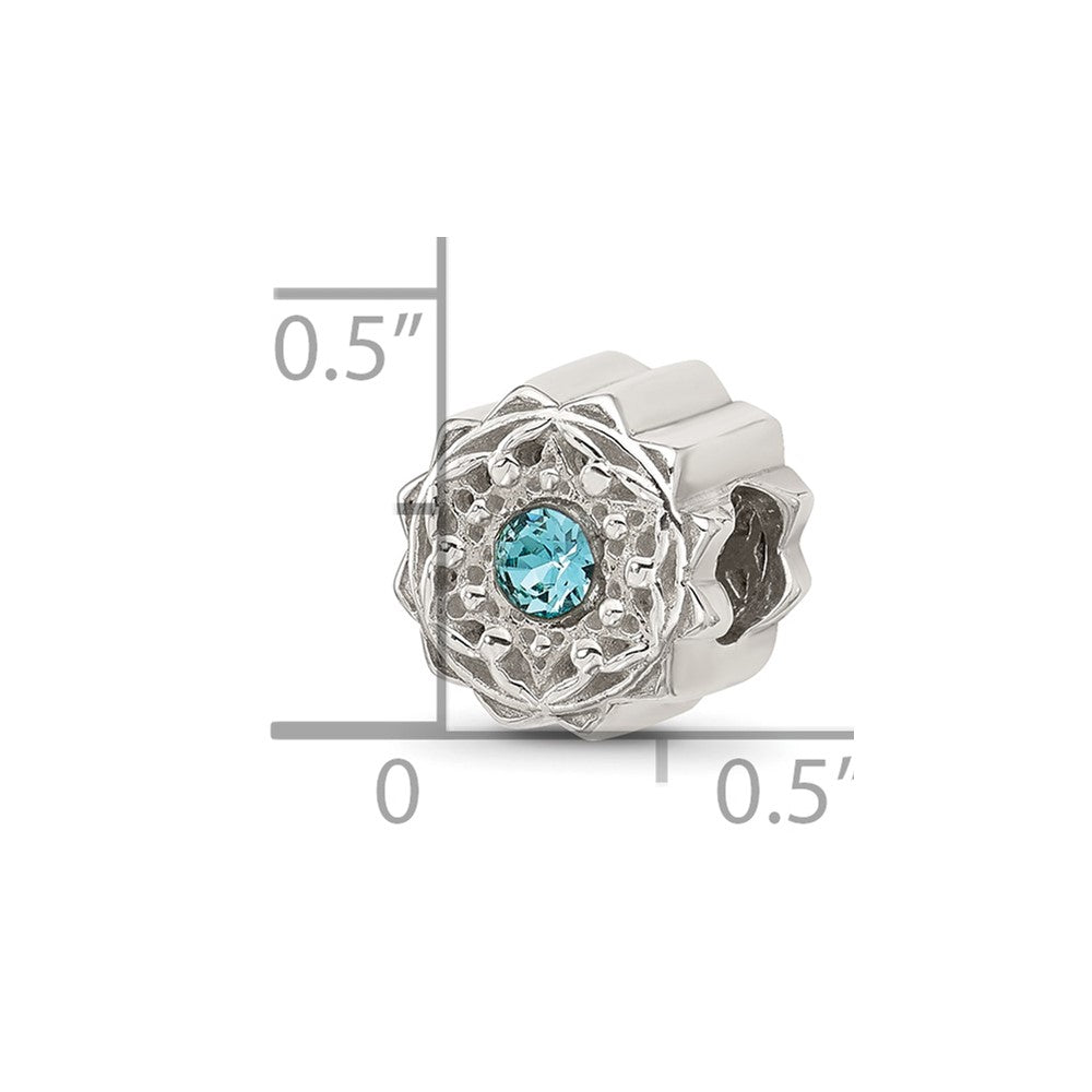 Sterling Silver Brushed And Polished Blue Crystal Bead