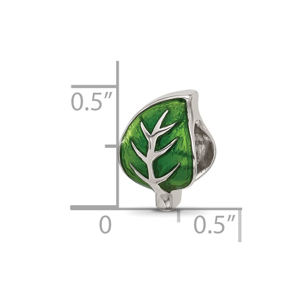 Sterling Silver Reflections Enamel Green Leaf Bead