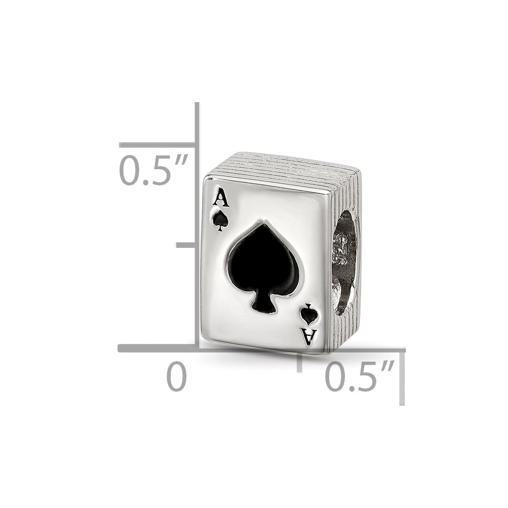 Sterling Silver Reflections Enamel Deck Of Cards With Spades Showing Bead