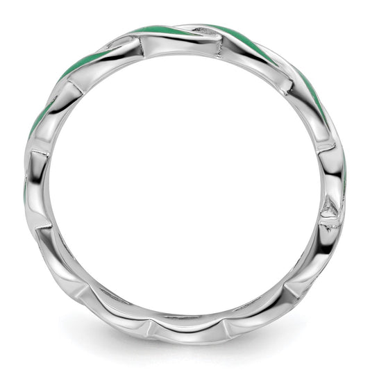Sterling Silver Stackable Expressions Green Enamel Ring