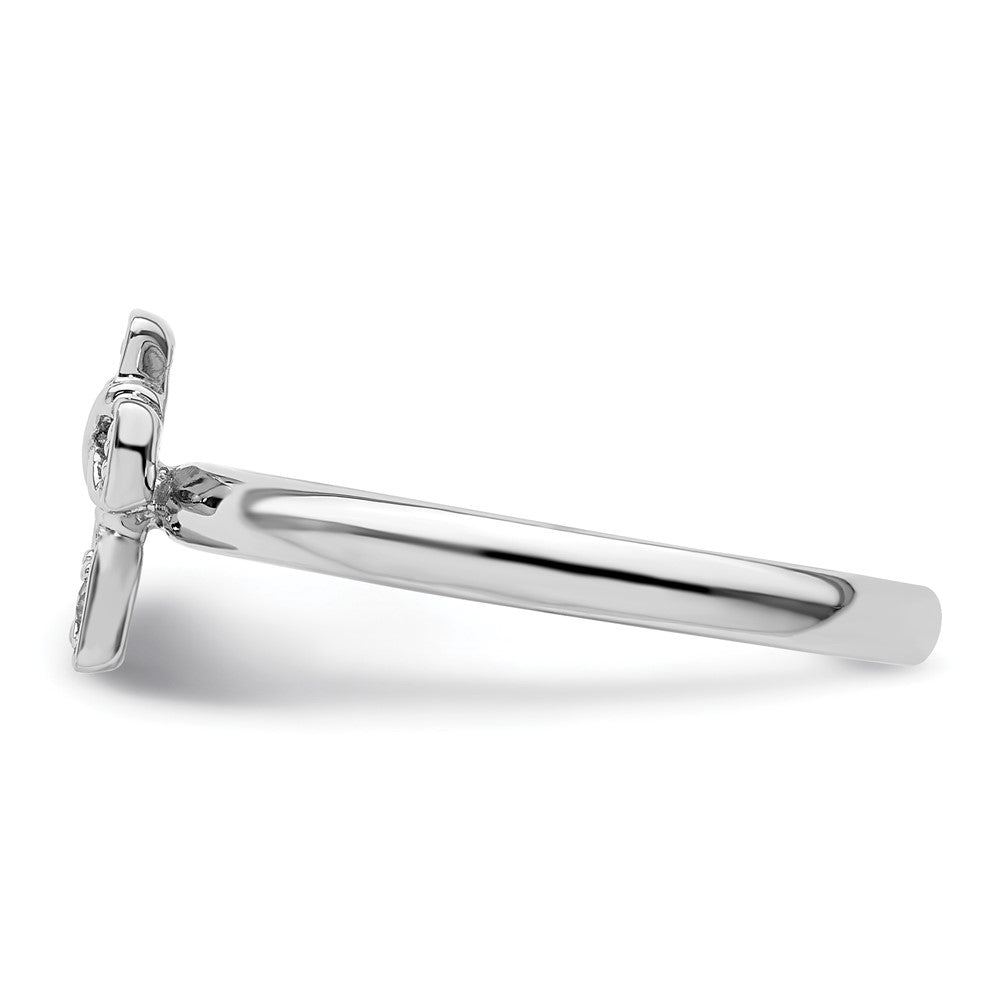 Sterling Silver Stackable Expressions Rhodium White Topaz Cross Ring