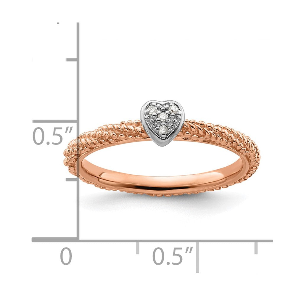 Sterling Silver Diamond Stackable Expressions Rose Gold Plated Heart Ring