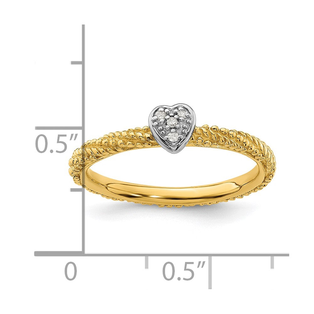 Sterling Silver Diamond Stackable Expressions Yellow Gold Plated Heart Ring
