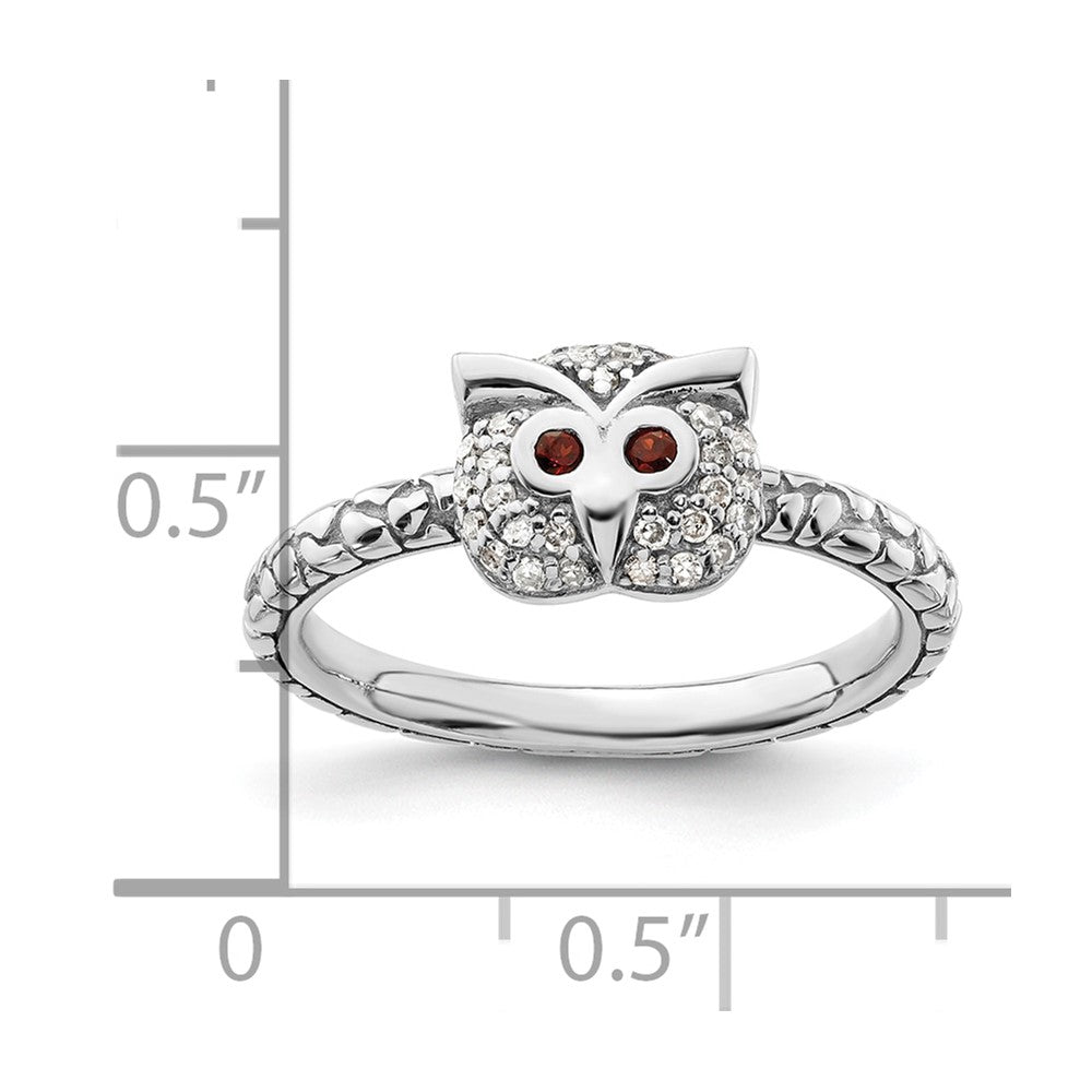 Sterling Silver Stackable Expressions Garnet & Diamond Owl Ring