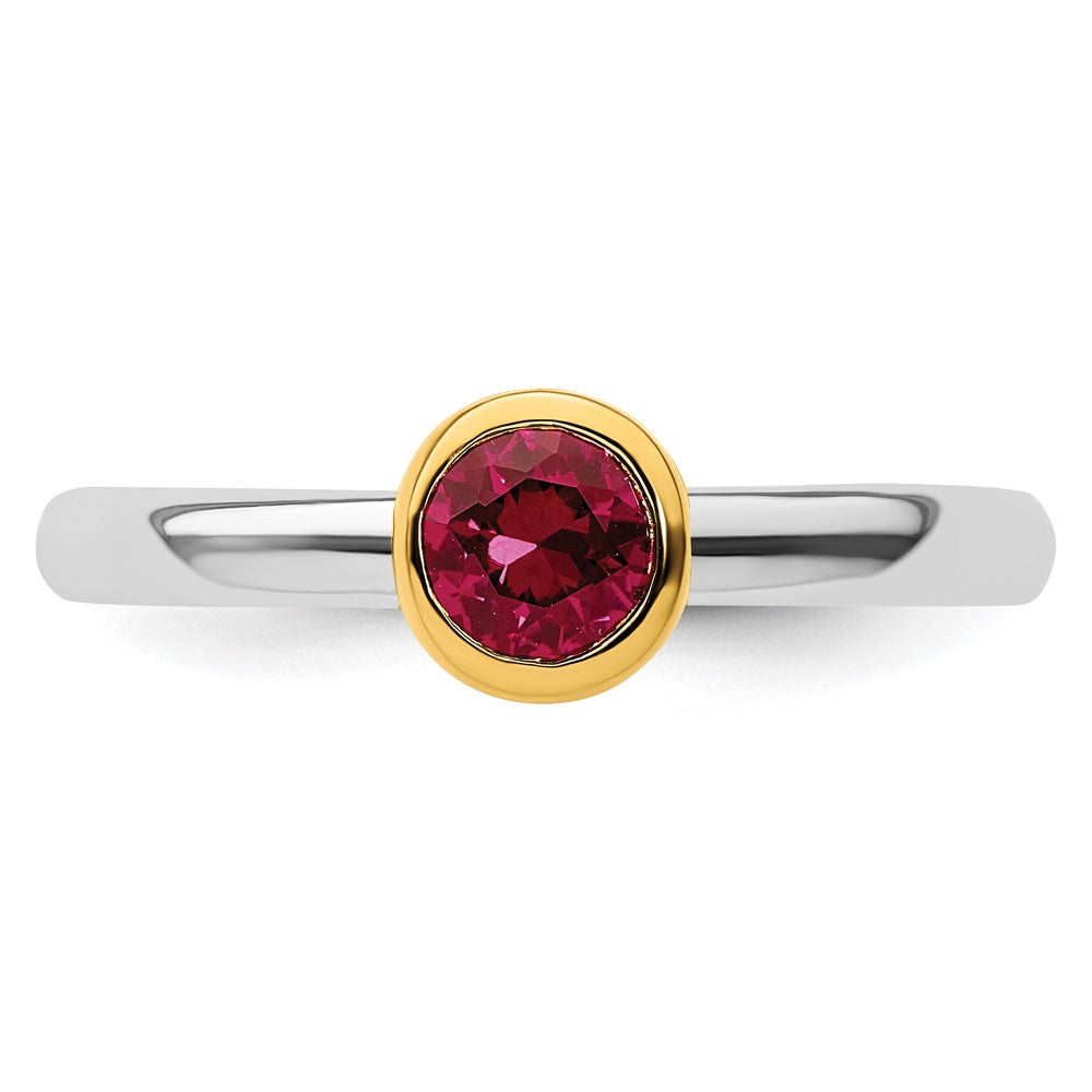 Sterling Silver Stackable Expressions w/Gold-plate Cr. Ruby Ring