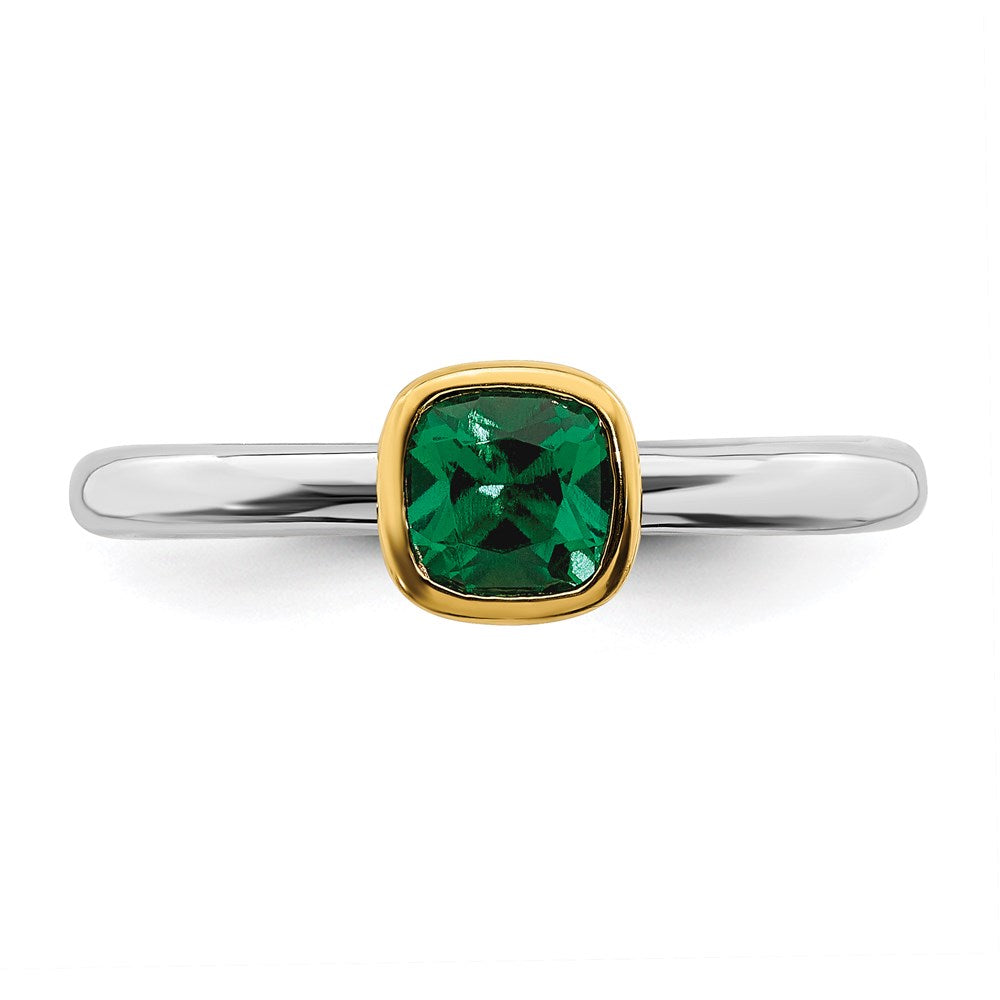 Sterling Silver Stackable Expressions w/Gold-plated Cr. Emerald Ring