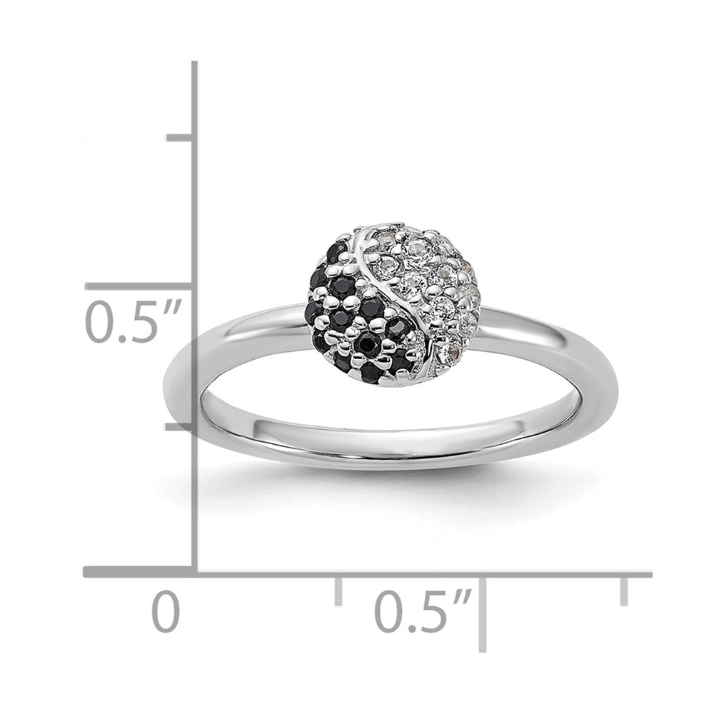 Sterling Silver Stackable Expressions Rhodium White Topaz Onyx Ring