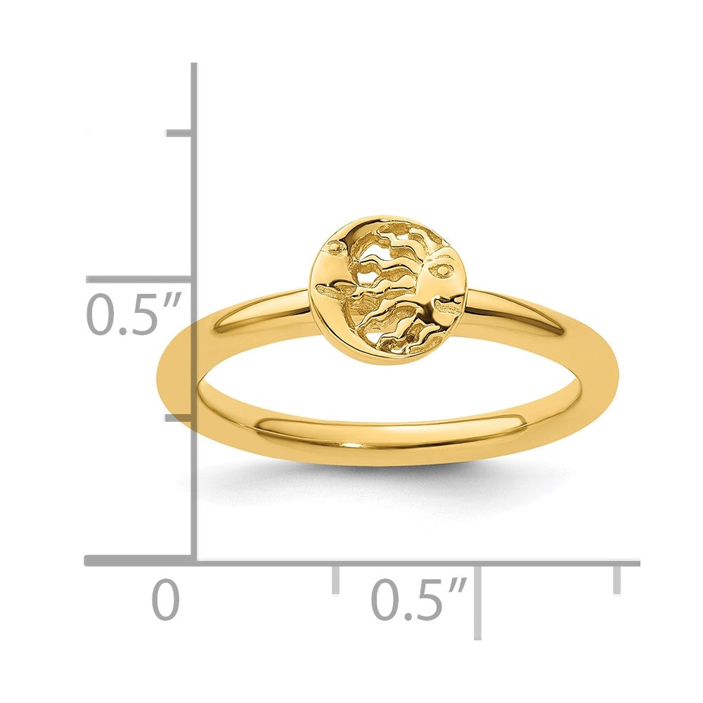 Sterling Silver Stackable Expressions Yellow-plated Sun/Moon Ring