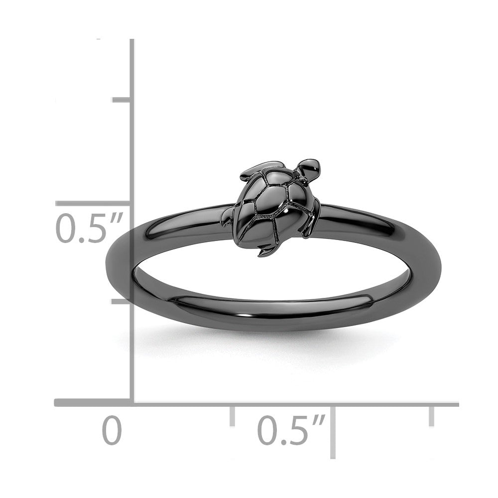 Sterling Silver Stackable Expressions Black-plated Turtle Ring