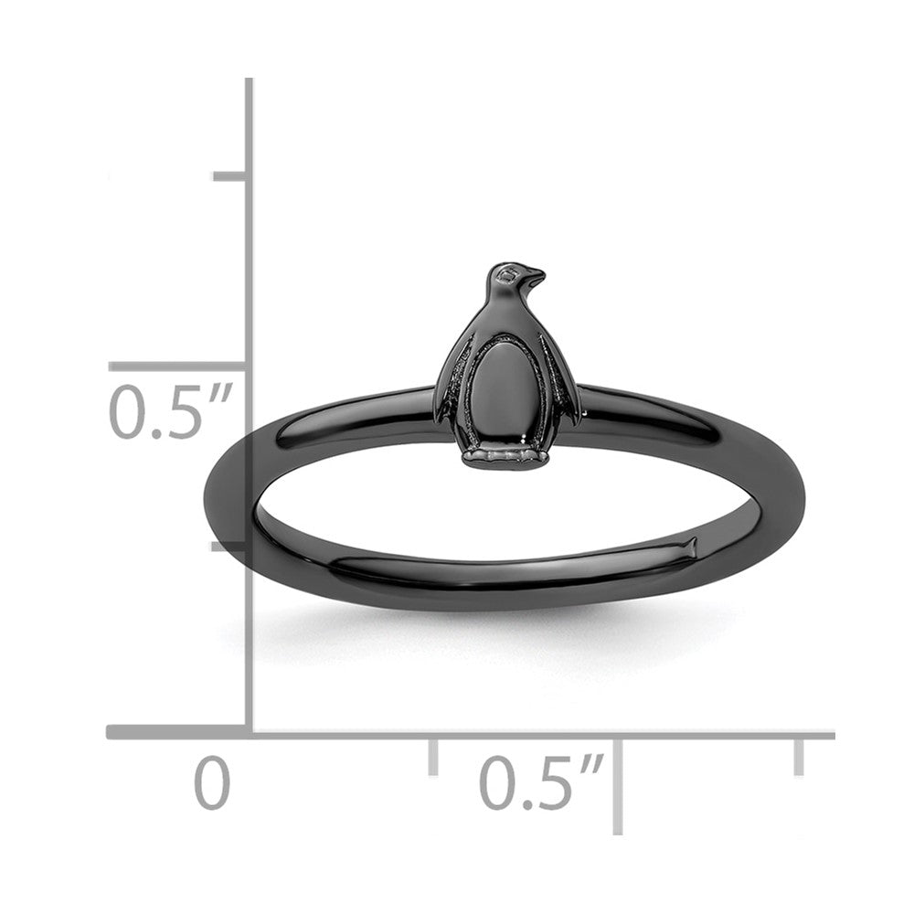 Sterling Silver Stackable Expressions Black-plated Penguin Ring