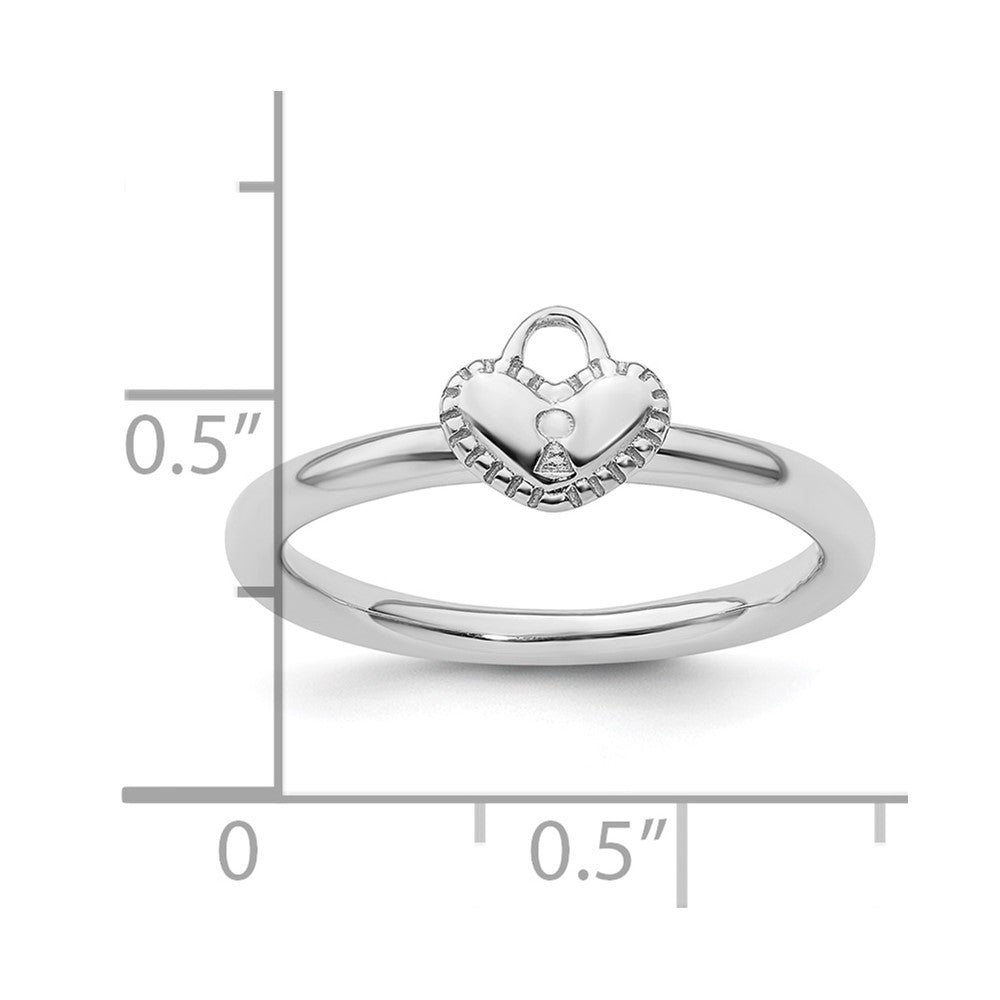 Sterling Silver Stackable Expressions Rhodium Heart Padlock Ring