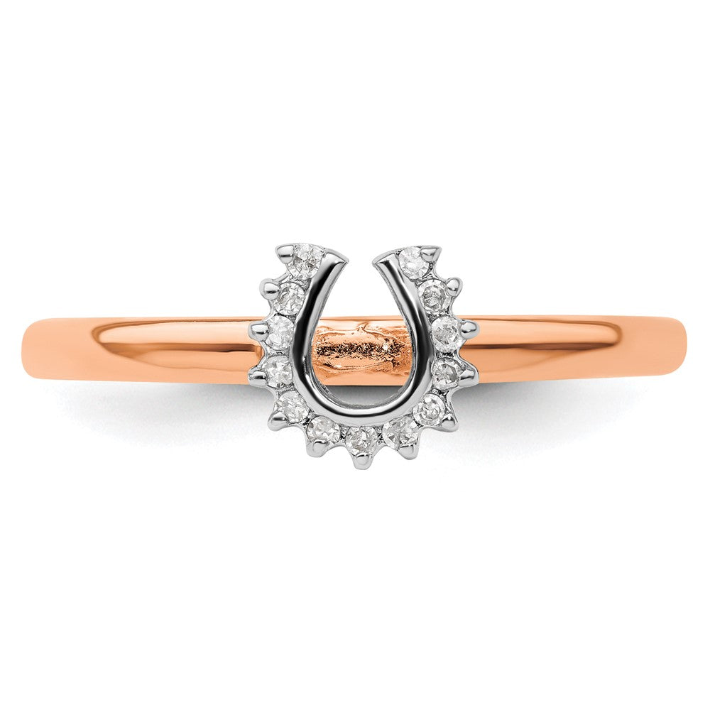 Sterling Silver Stackable Expressions Pink-plated Dia. Horseshoe Ring