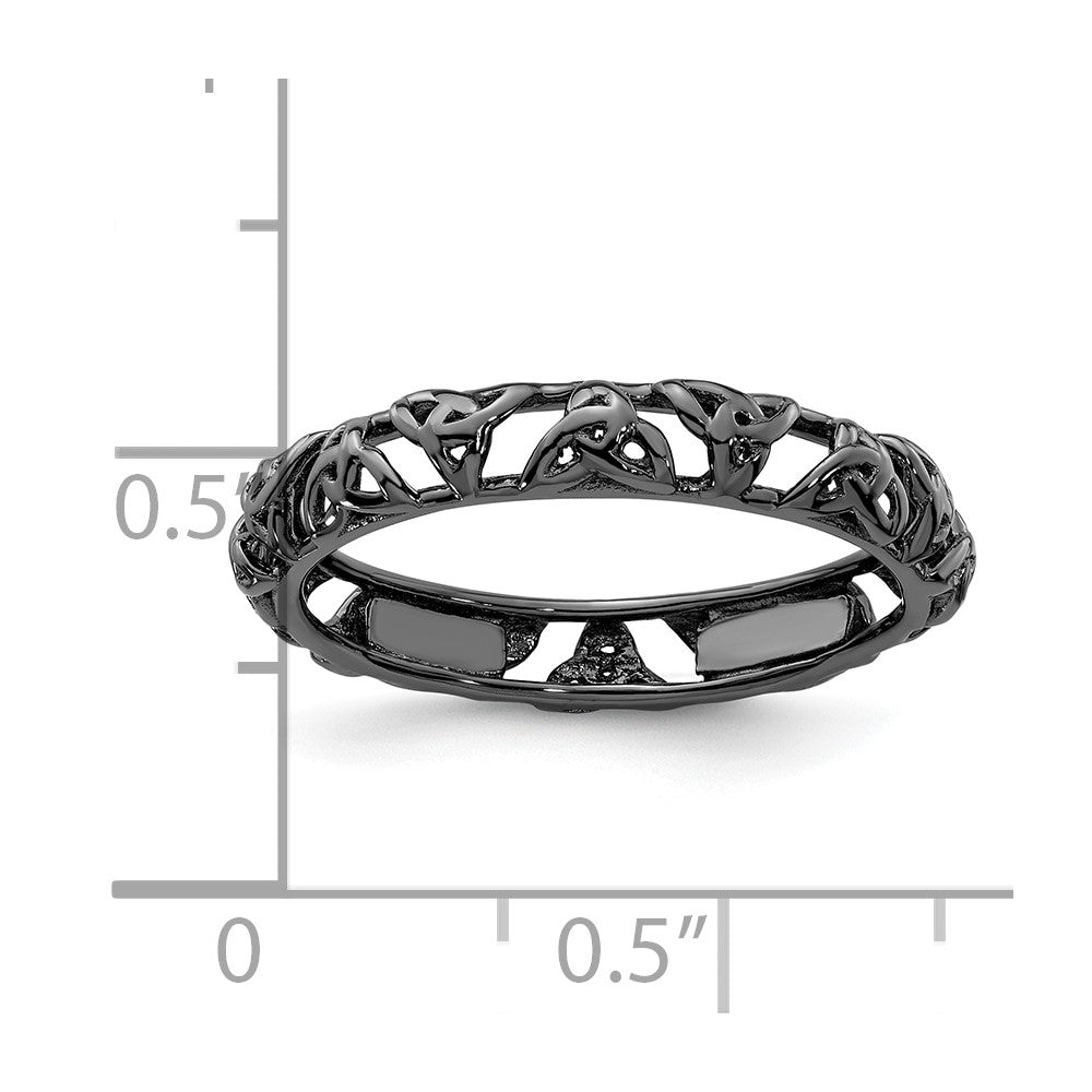 Sterling Silver Stackable Expressions Black-plated Celtic Knot Ring