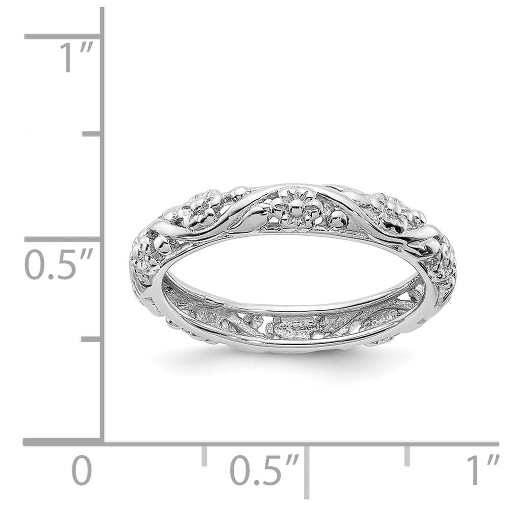 Sterling Silver Stackable Expressions Rhodium Floral Ring