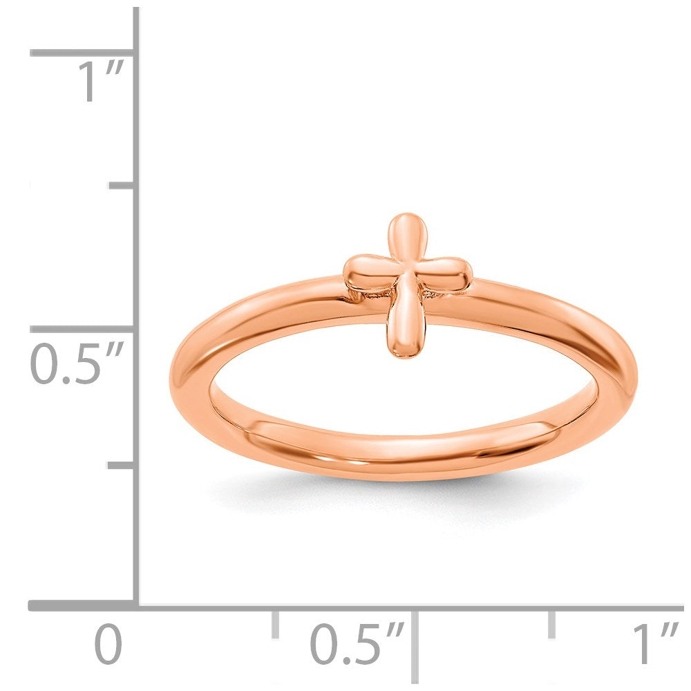 Sterling Silver Stackable Expressions Rose Gold-plated Cross Ring