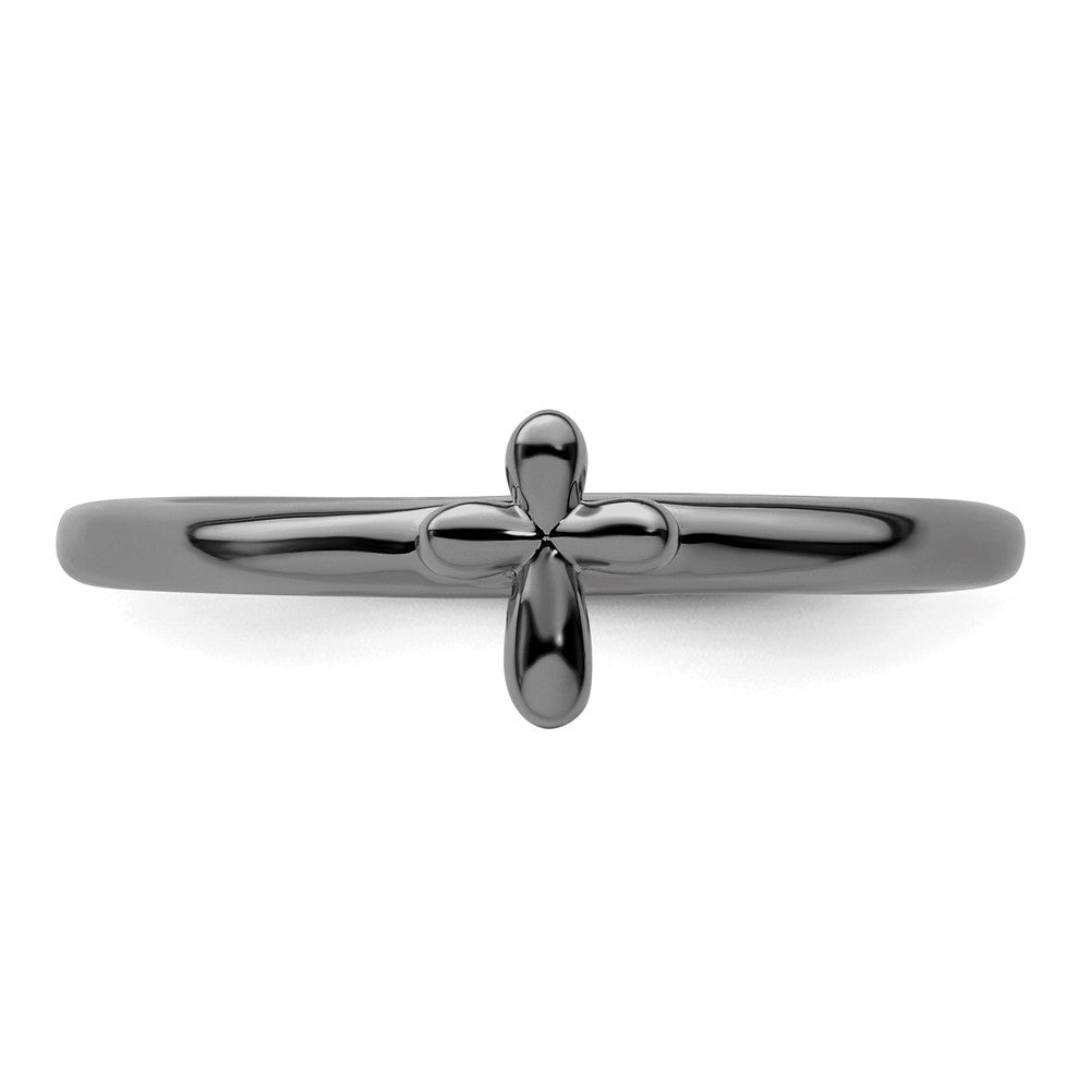 Sterling Silver Stackable Expressions Ruthenium-plated Cross Ring