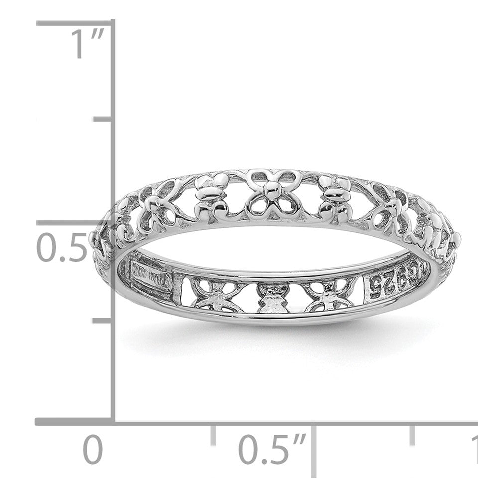 Sterling Silver Stackable Expressions Rhodium-plated Flower/Butterfly Ring