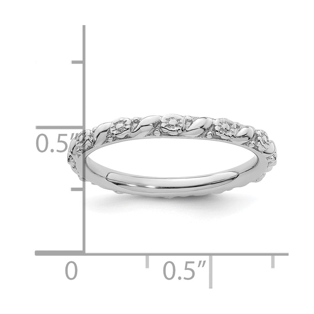 Sterling Silver Stackable Expressions Rhodium-plated Polished Flower Ring