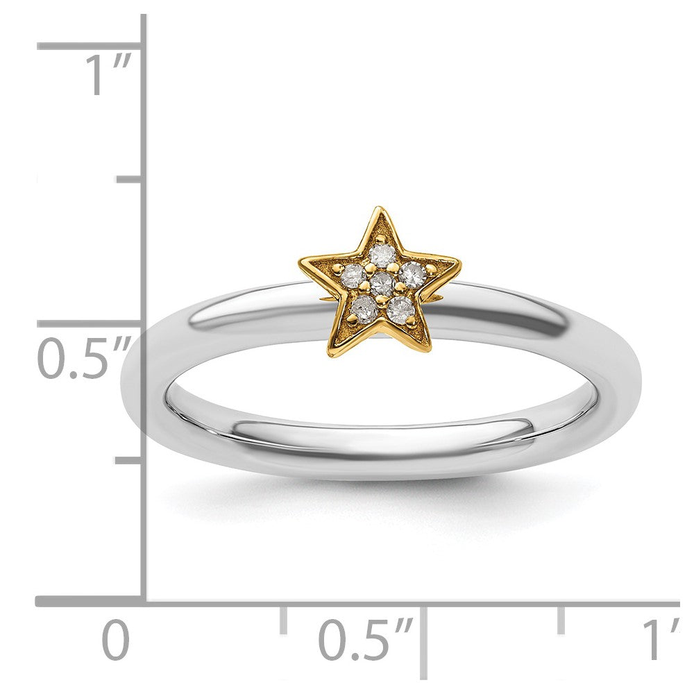 Sterling Silver Stackable Expression Gold-Plated Dia. Star Ring