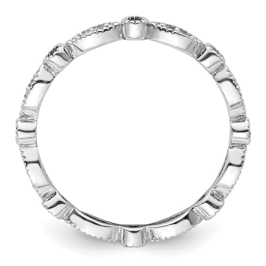 Sterling Silver Stackable Expressions Created Emerald Diamond Ring