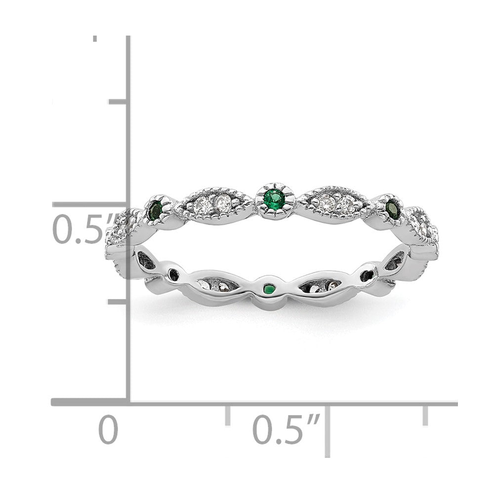 Sterling Silver Stackable Expressions Created Emerald Diamond Ring