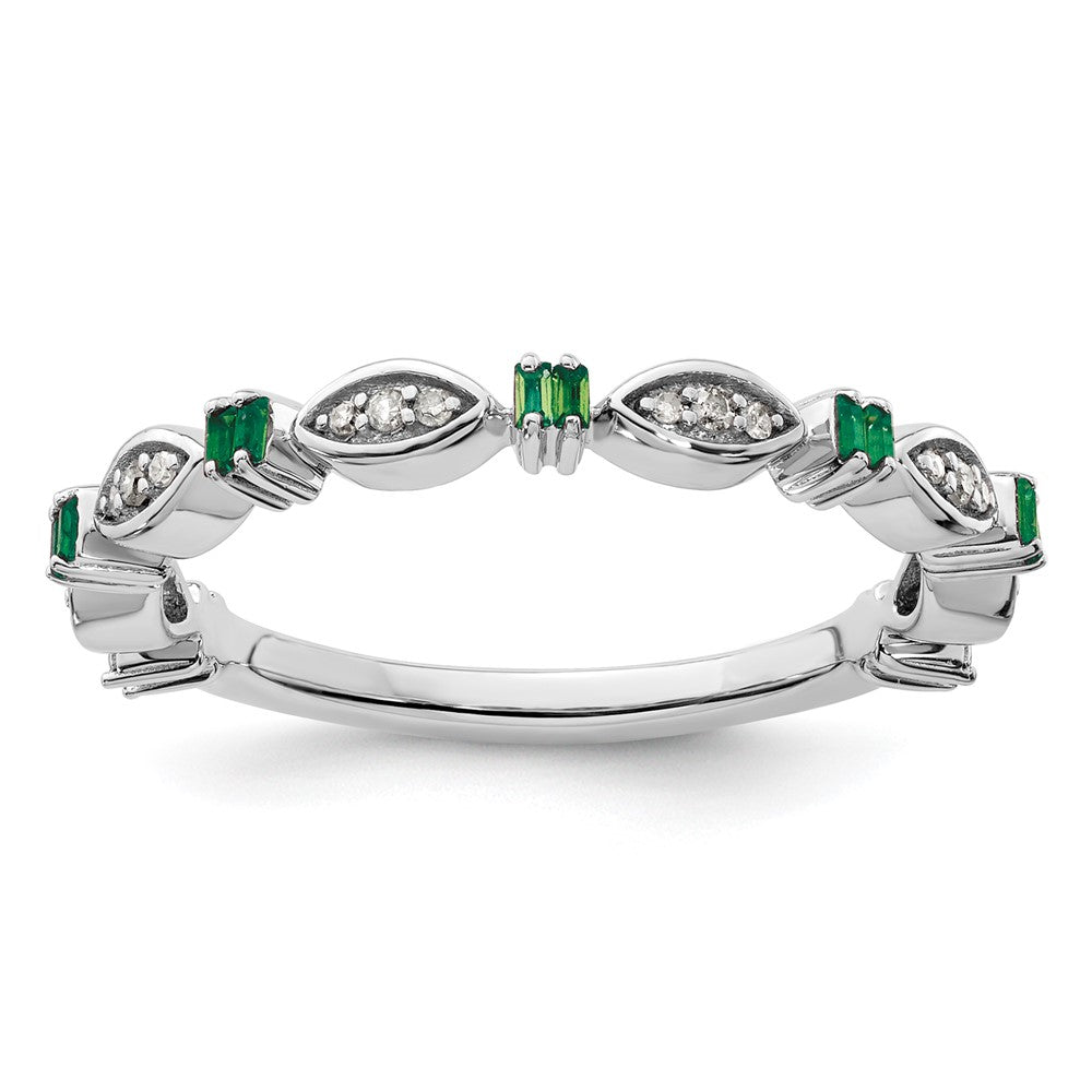 Sterling Silver Stackable Expressions Created Emerald Diamond Ring