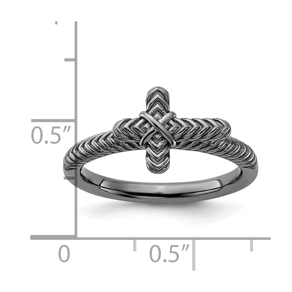 Sterling Silver Stackable Expressions Black Rhodium Textured Cross Ring