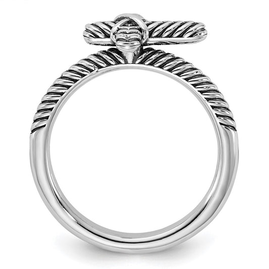 Sterling Silver Stackable Expressions Oxidized and Textured Cross Ring