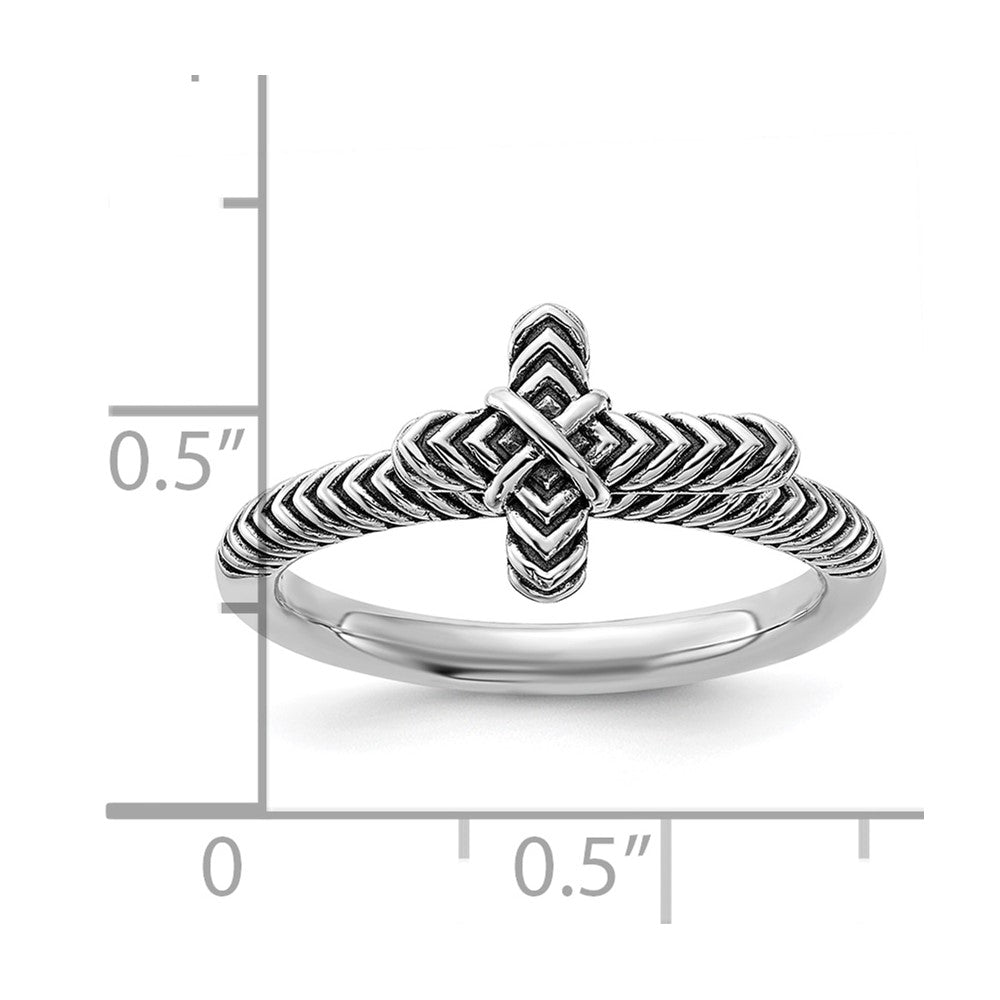 Sterling Silver Stackable Expressions Oxidized and Textured Cross Ring