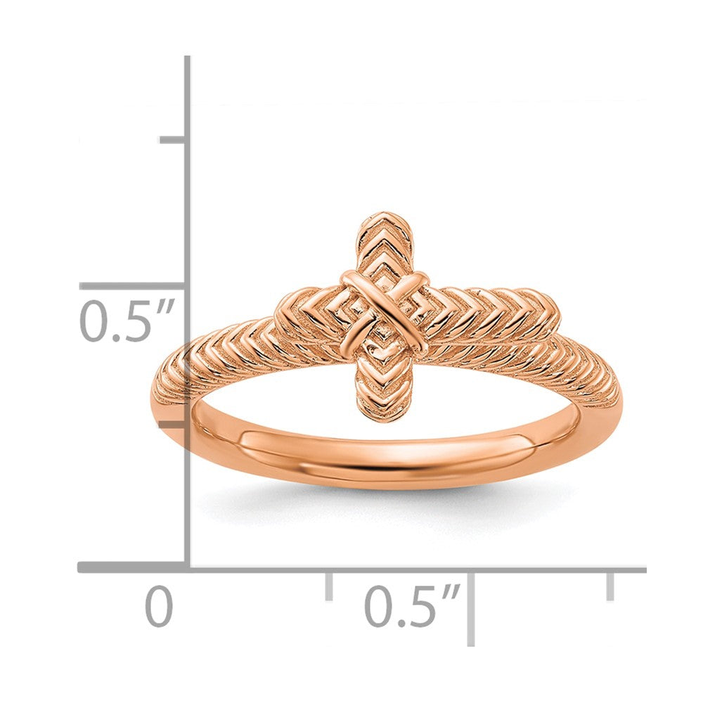 Sterling Silver Stackable Expressions Rose Gold-plated Textured Cross Ring
