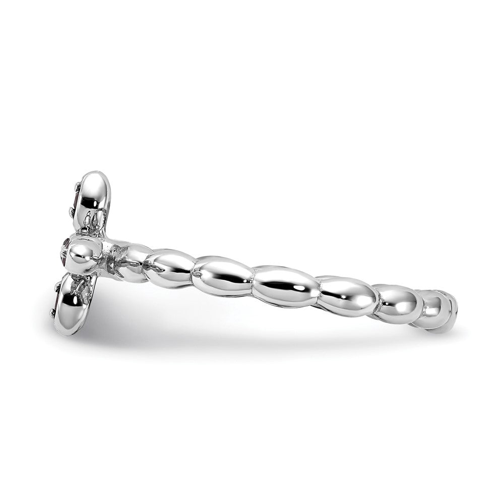 Sterling Silver Stackable Expressions Rhodium-plated Garnet Cross Ring
