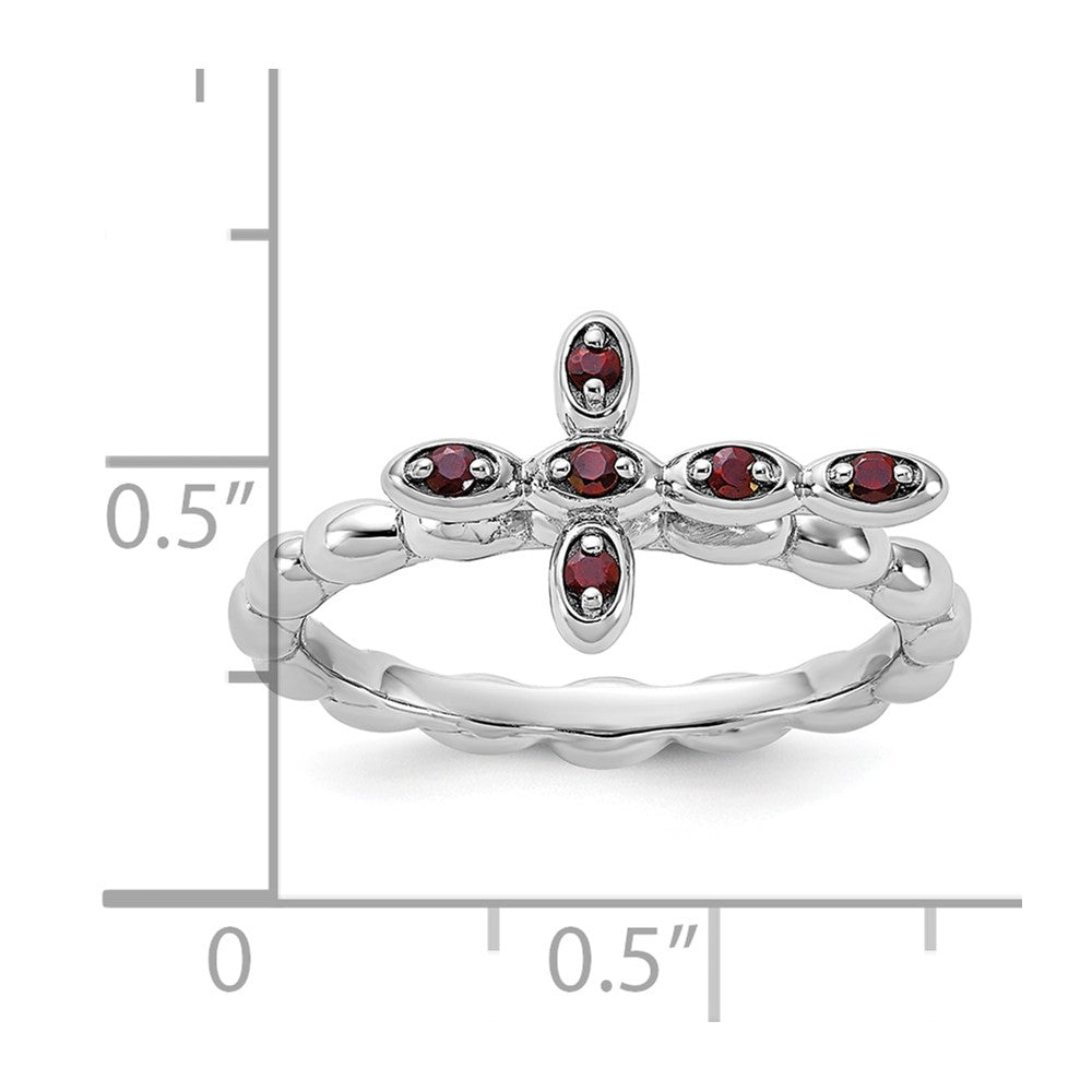 Sterling Silver Stackable Expressions Rhodium-plated Garnet Cross Ring