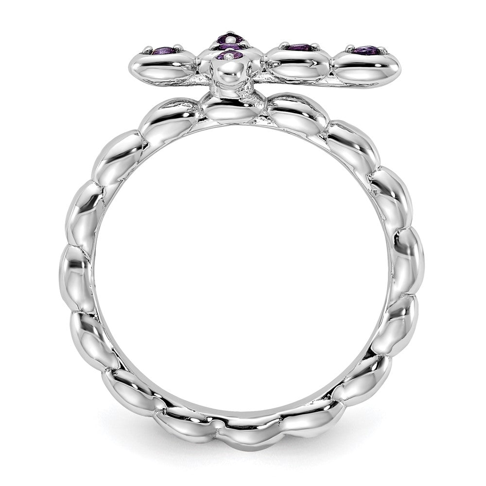 Sterling Silver Stackable Expressions Rhodium-plated Amethyst Cross Ring