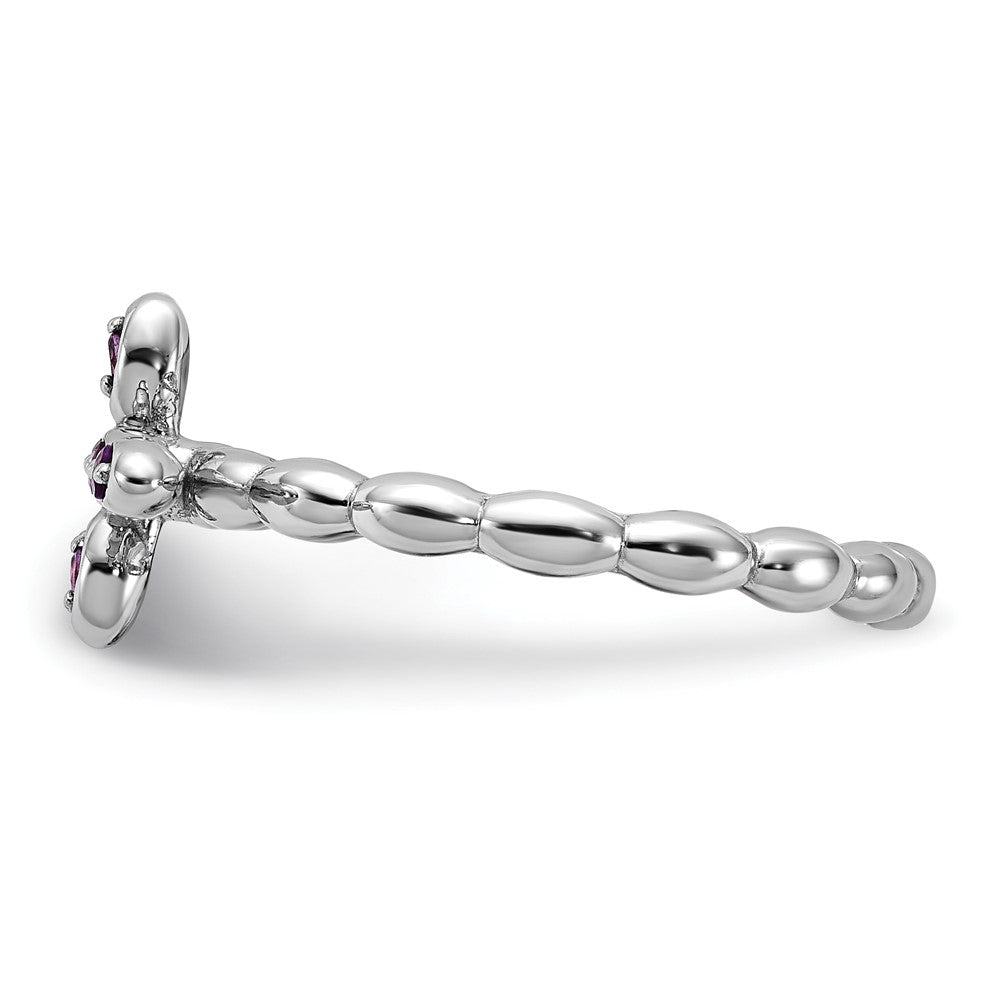 Sterling Silver Stackable Expressions Rhodium-plated Amethyst Cross Ring