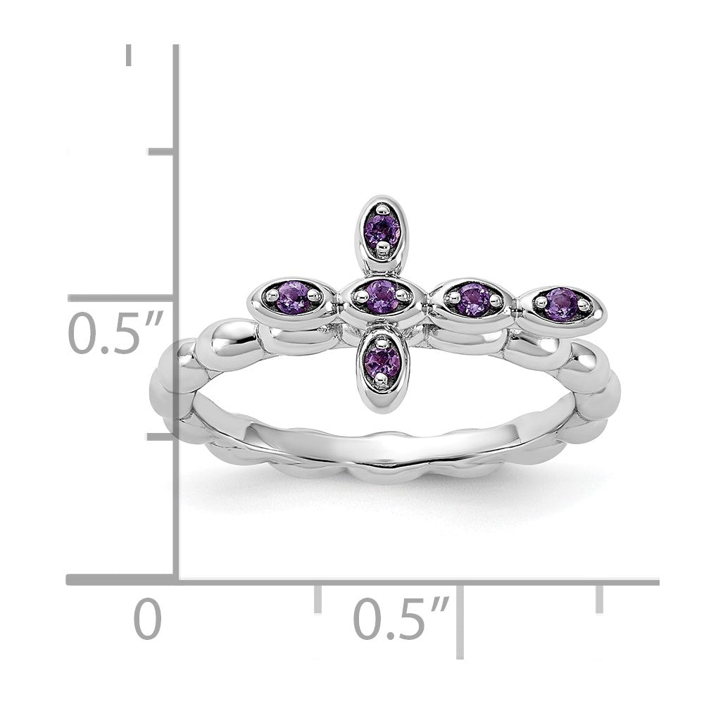 Sterling Silver Stackable Expressions Rhodium-plated Amethyst Cross Ring