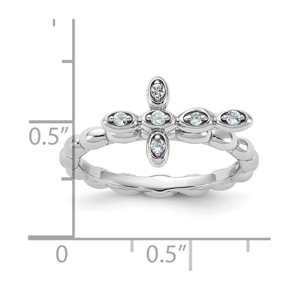 Sterling Silver Stackable Expressions Rhodium-plated Aquamarine Cross Ring