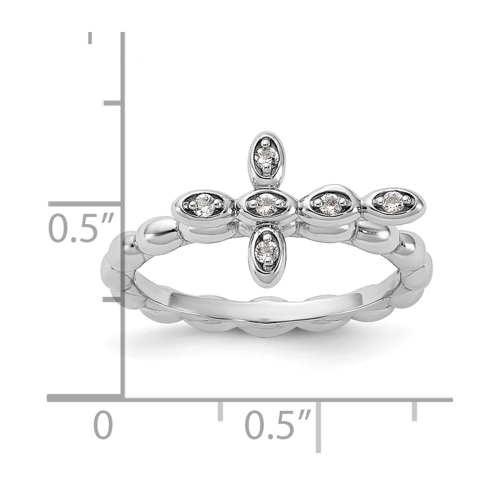 Sterling Silver Stackable Expressions Rhodium-plated White Topaz Cross Ring
