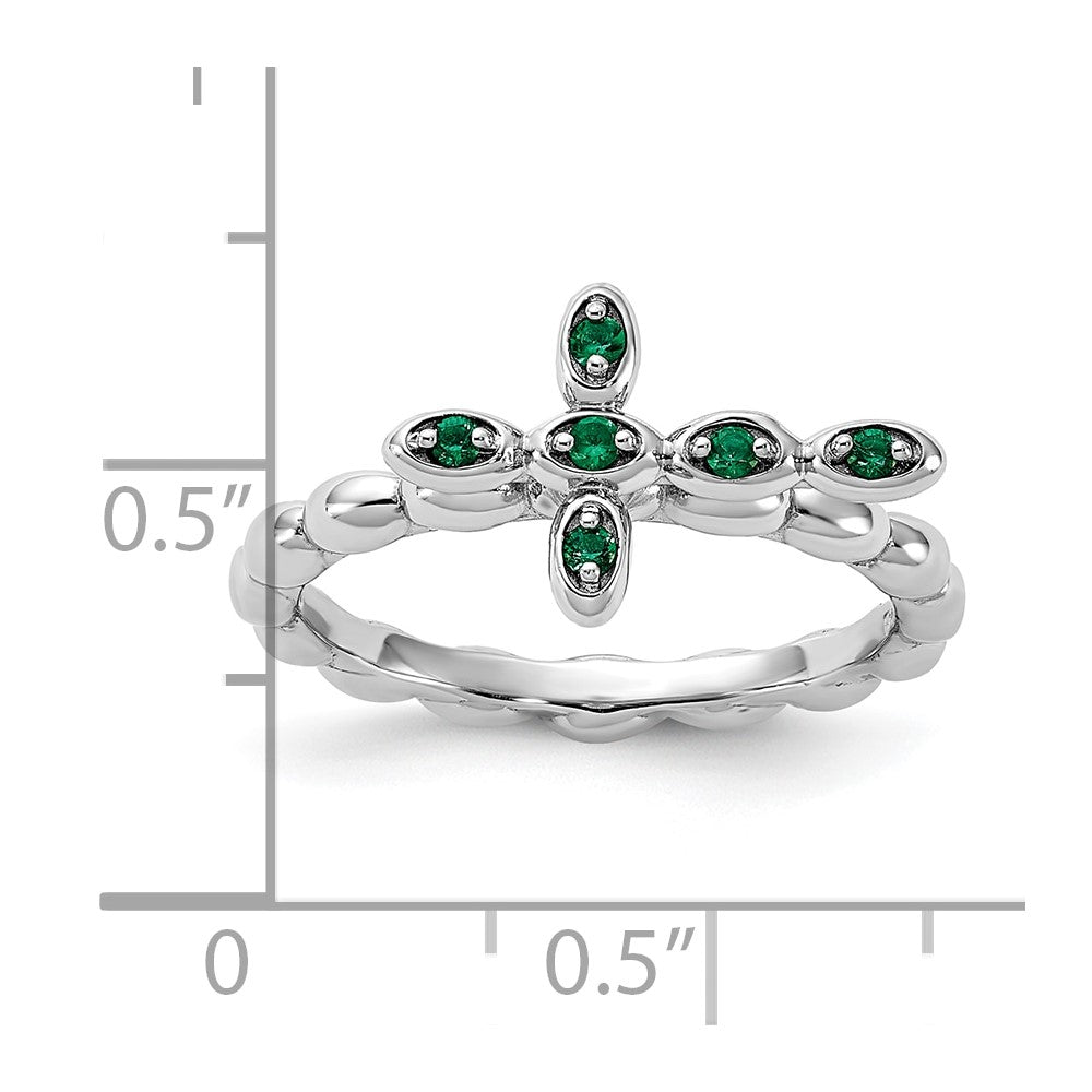 Sterling Silver Stackable Expressions Rhodium-plated Created Emerald Cross Ring