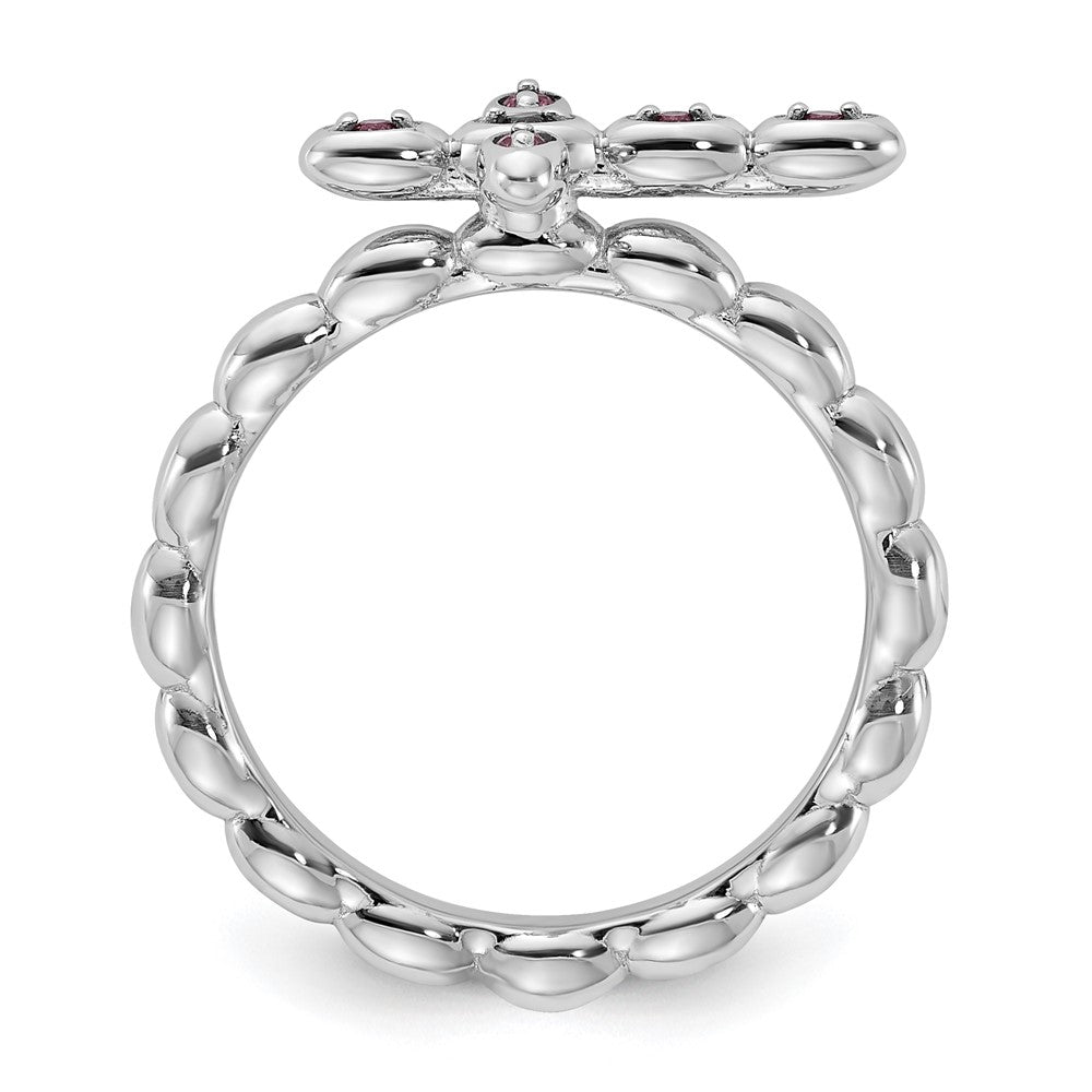 Sterling Silver Stackable Expressions Rhodium-plated Rhodolite Cross Ring