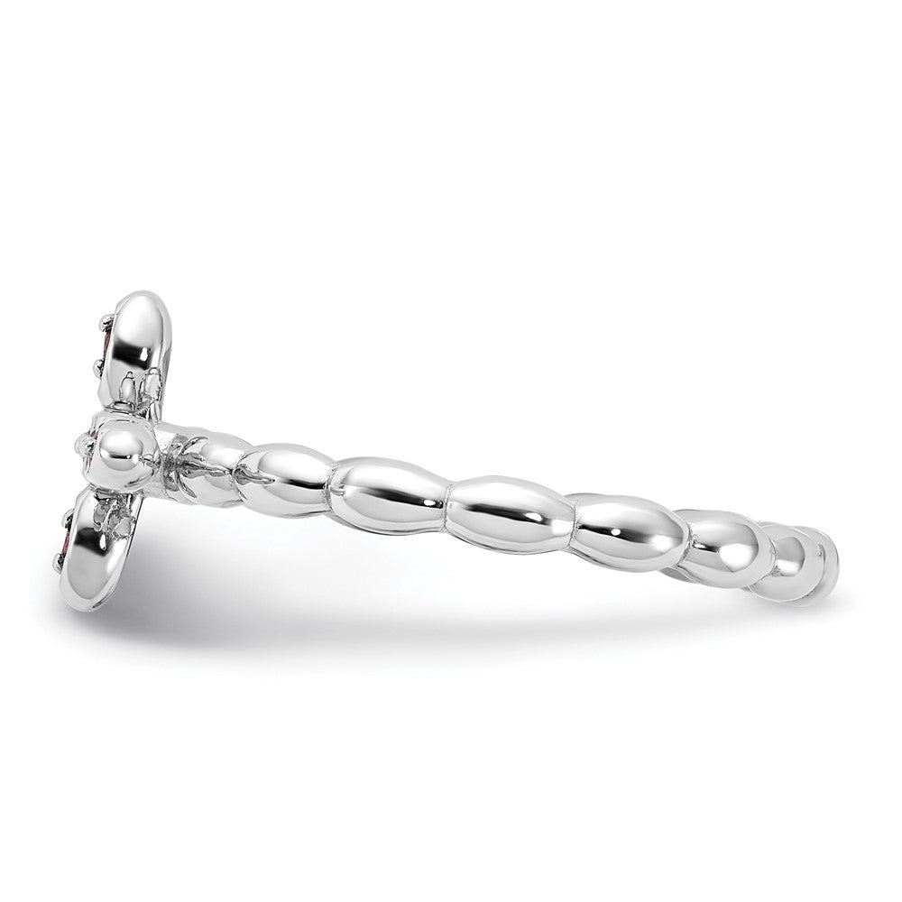 Sterling Silver Stackable Expressions Rhodium-plated Rhodolite Cross Ring