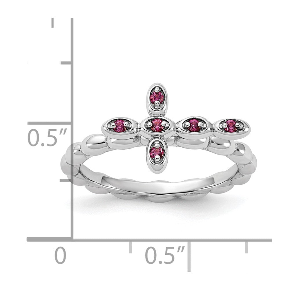 Sterling Silver Stackable Expressions Rhodium-plated Rhodolite Cross Ring